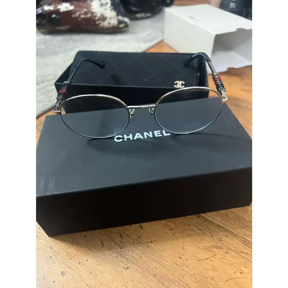 CHANEL Round Silver Metal Frame Glasses sunglasses frame